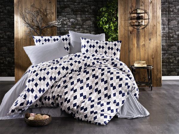 DIMcol ΣΕΝΤΟΝΙΑ ΕΜΠΡΙΜΕ ΣΕΤ 4 τεμ ΕΝΗΛ Flannel Cotton 100% 220Χ240 Diamond 325 Blue-Black