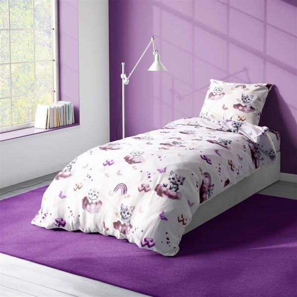 Παπλωματοθήκη Εμπριμέ kids Kitten 561 160X240 Mauve 100% Cotton