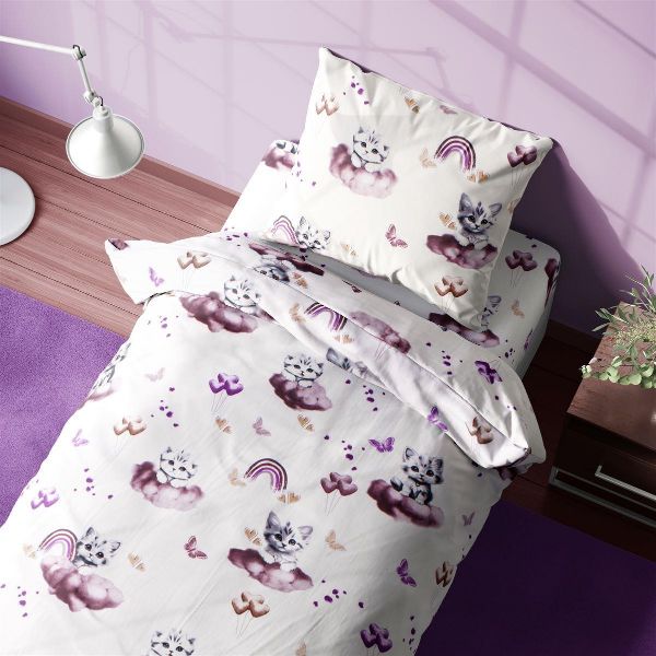 Σεντόνια Εμπριμέ Σετ 2 τεμ kids Kitten 561 160X240 Mauve 100% Cotton