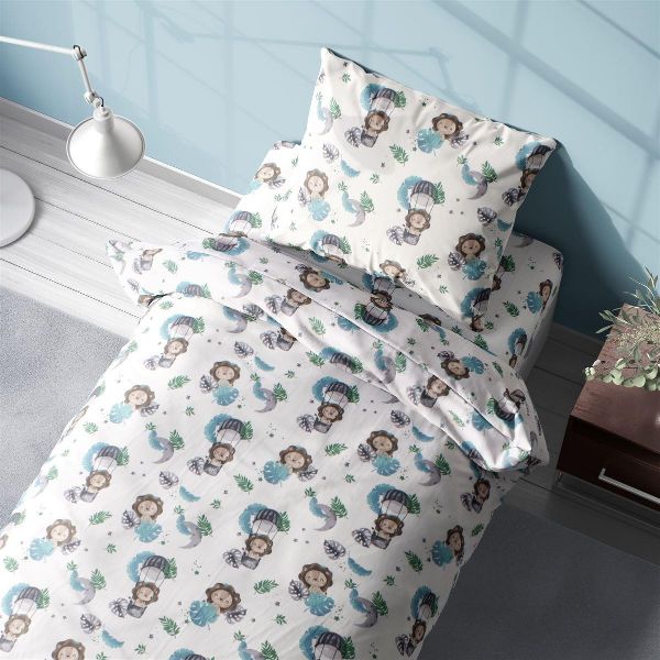 Σεντόνια Εμπριμέ Σετ 3 τεμ kids Lion 533 160X240 Sky Blue 100% Cotton