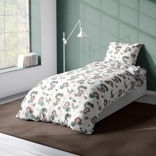 Παπλωματοθήκη Εμπριμέ kids Lion 534 160X240 Green 100% Cotton