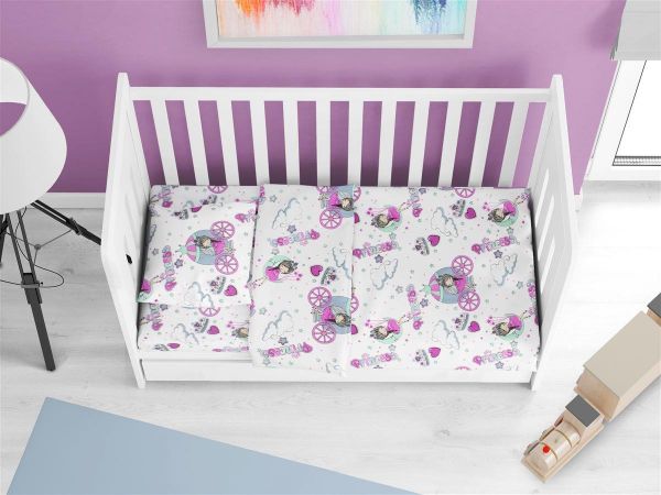 ΚΑΤΩΣΕΝΤΟΝΟ ΜΕ ΛΑΣΤΙΧΟ bebe Princess 389 0,70X1,40X0,15 White-Pink 70/30 Cott/Pol