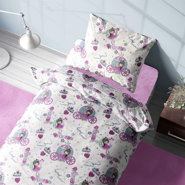 ΣΕΝΤΟΝΙΑ ΕΜΠΡΙΜΕ ΣΕΤ 3 τεμ kids Princess 389 160X240 White-Pink 70/30 Cott/Pol