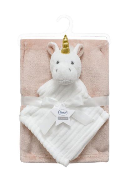 Νάνι-Πανάκι Παρηγοριάς bebe σετ 2 τεμ. Unicorn 06 33X33 & Κουβέρτα Coral Fleece 75X100 cm White-Pink 100% Polyester